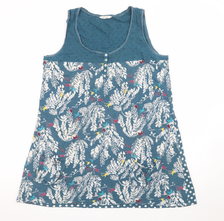 White Stuff Women's Blue Floral A-Line Sleeveless Dress Size 14