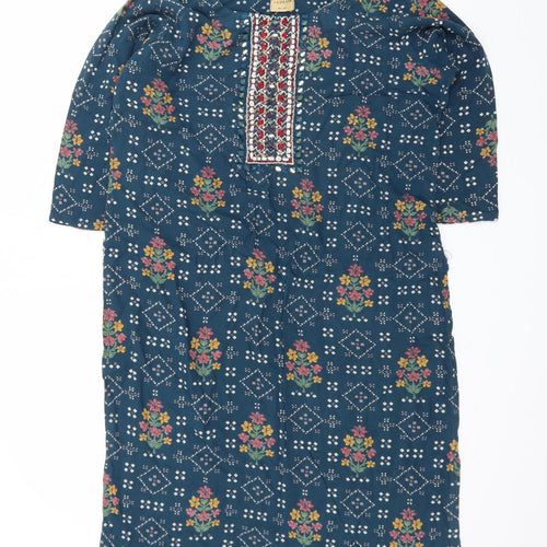 +Color Women Blue Floral Embroidered Shift Dress XL