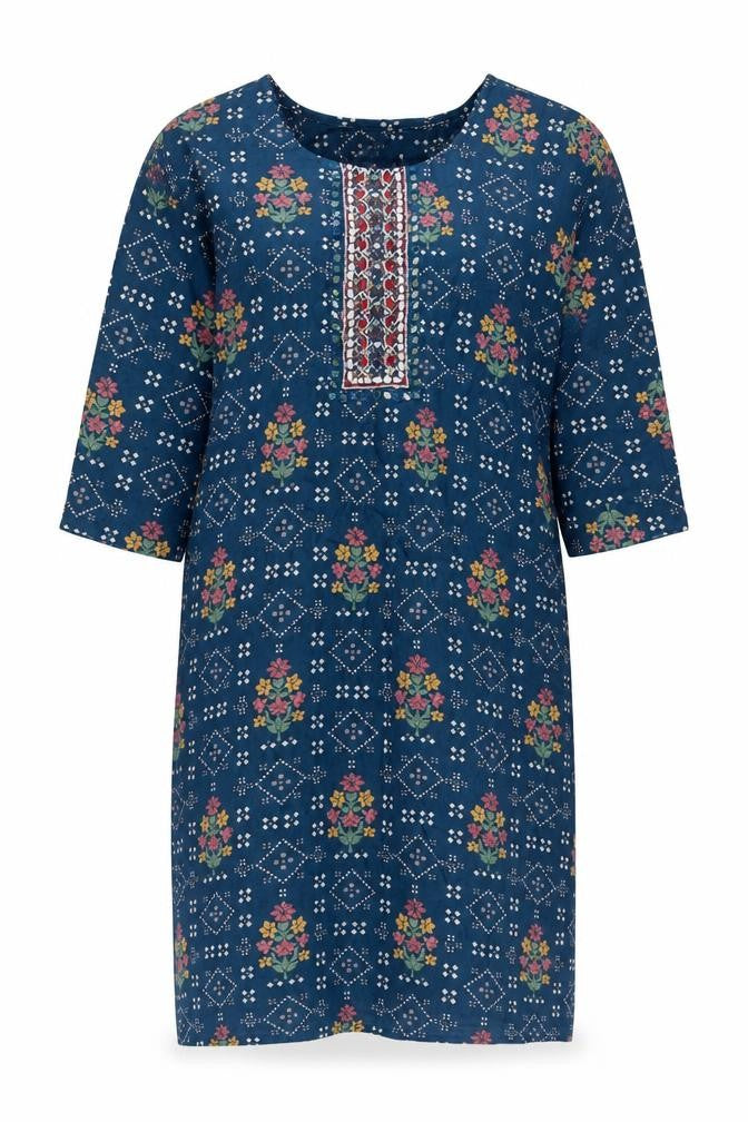 +Color Women Blue Floral Embroidered Shift Dress XL