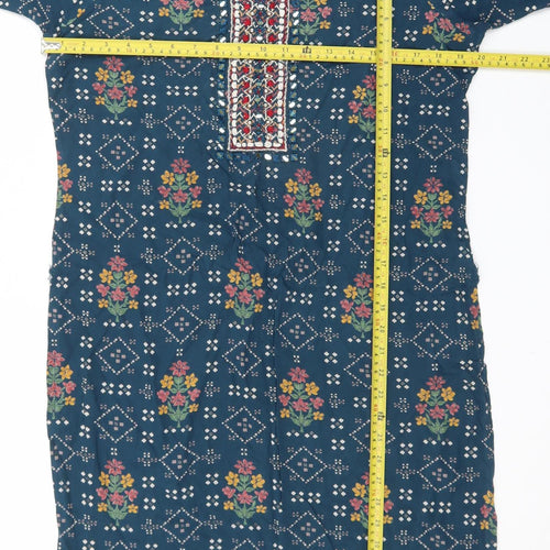 +Color Women Blue Floral Embroidered Shift Dress XL
