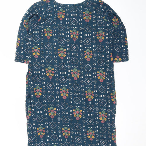 +Color Women Blue Floral Embroidered Shift Dress XL