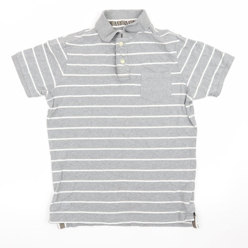 Superdry Men's Grey Striped Cotton Polo Shirt Size L