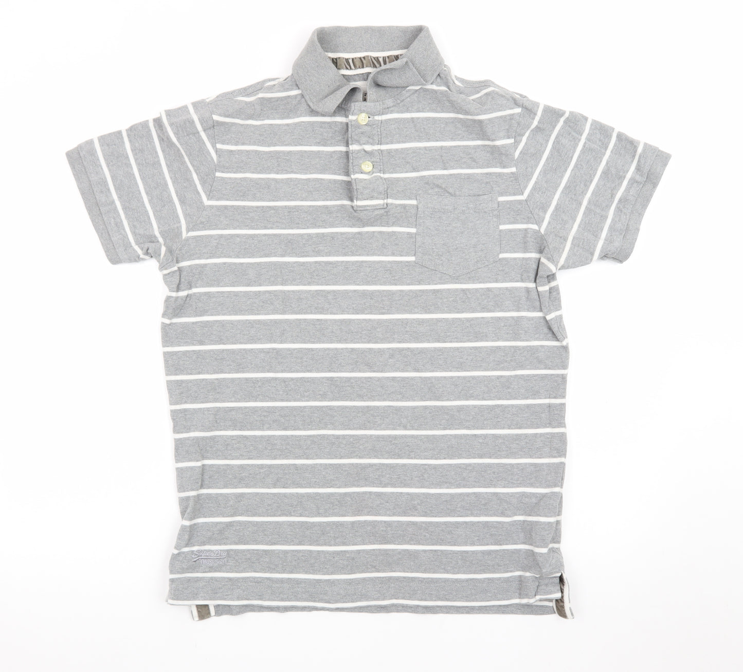 Superdry Men's Grey Striped Cotton Polo Shirt Size L