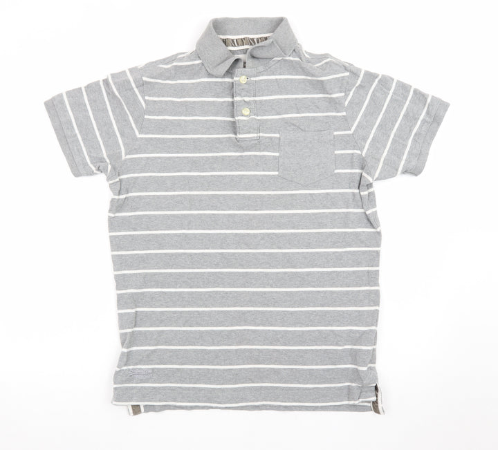 Superdry Men's Grey Striped Cotton Polo Shirt Size L