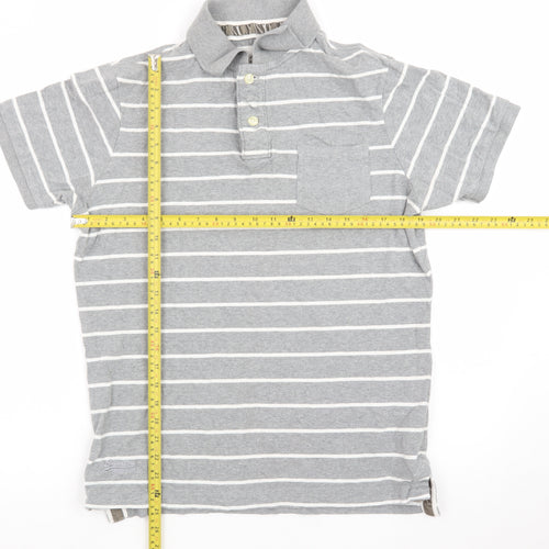 Superdry Men's Grey Striped Cotton Polo Shirt Size L