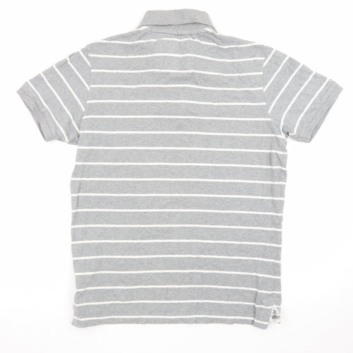 Superdry Men's Grey Striped Cotton Polo Shirt Size L