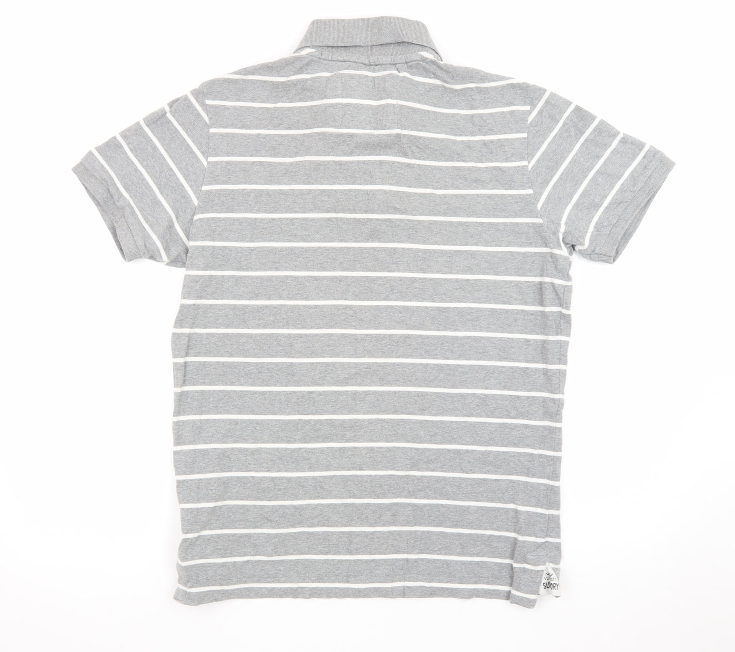 Superdry Men's Grey Striped Cotton Polo Shirt Size L