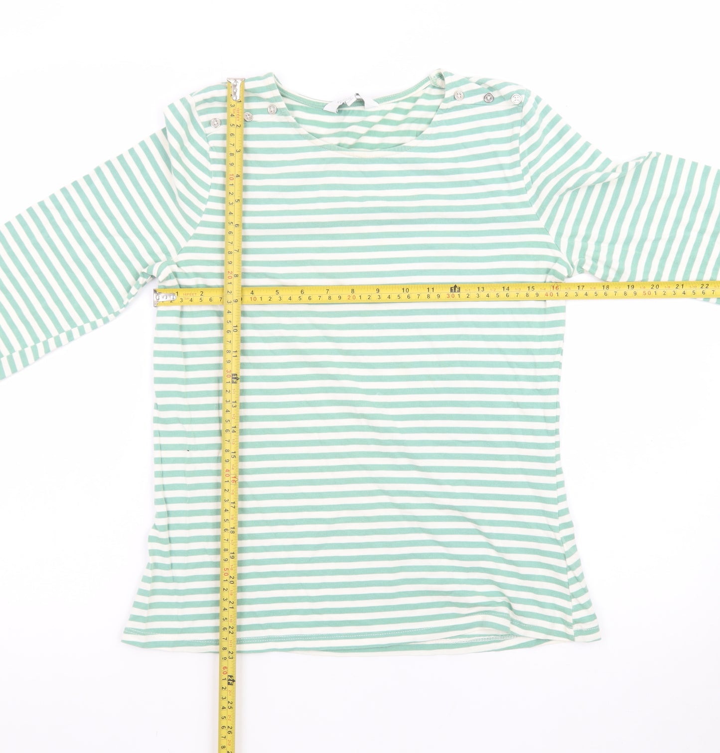 Principles Petite Women’s Green White Striped Cotton Long Sleeve Top Size 12