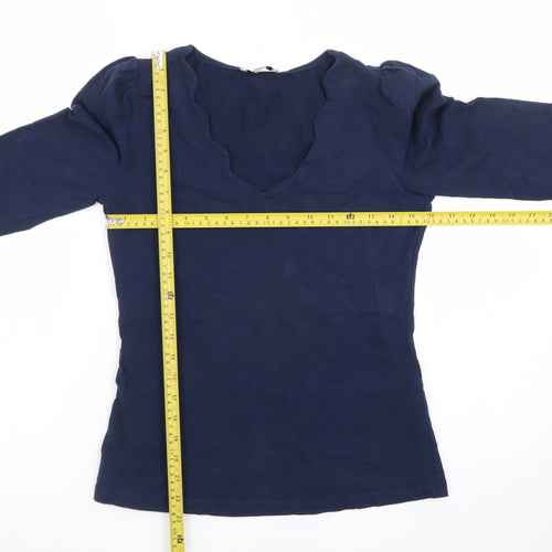 Love & Roses Women's Blue Cotton V-Neck Long Sleeve Blouse UK 8