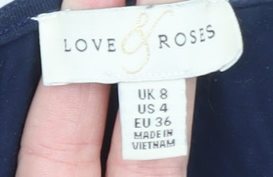 Love & Roses Women's Blue Cotton V-Neck Long Sleeve Blouse UK 8