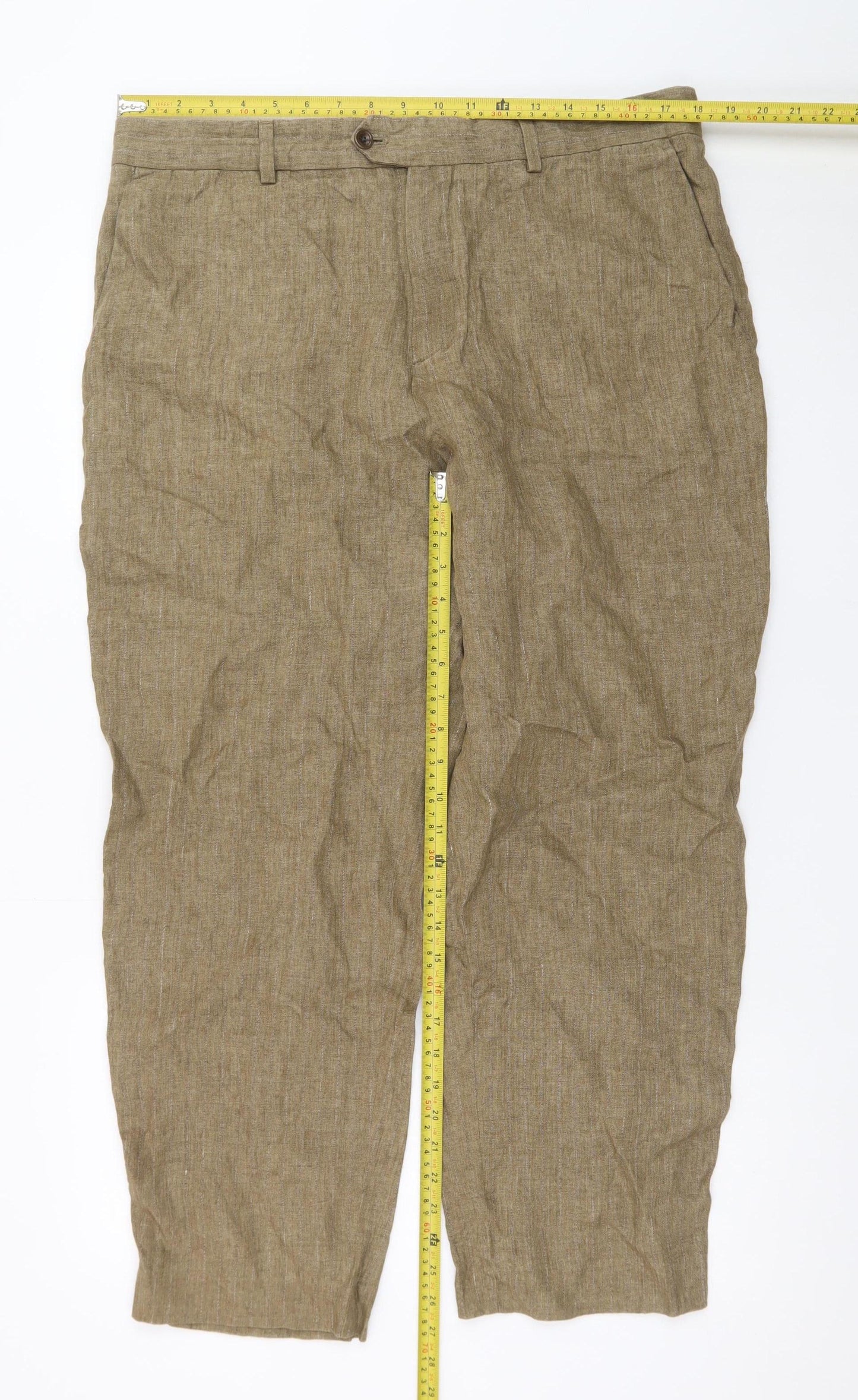Zara Men Beige Linen Chino Trousers Size 36 Regular Fit