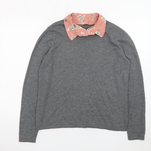 Laura Ashley Women’s Grey Wool Blend Long Sleeve Floral Collar Blouse Size 14