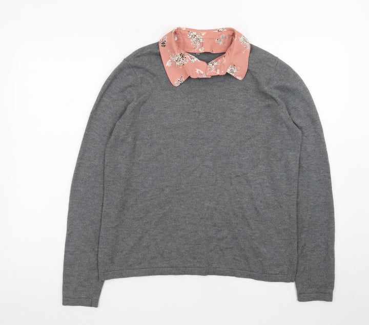 Laura Ashley Women’s Grey Wool Blend Long Sleeve Floral Collar Blouse Size 14