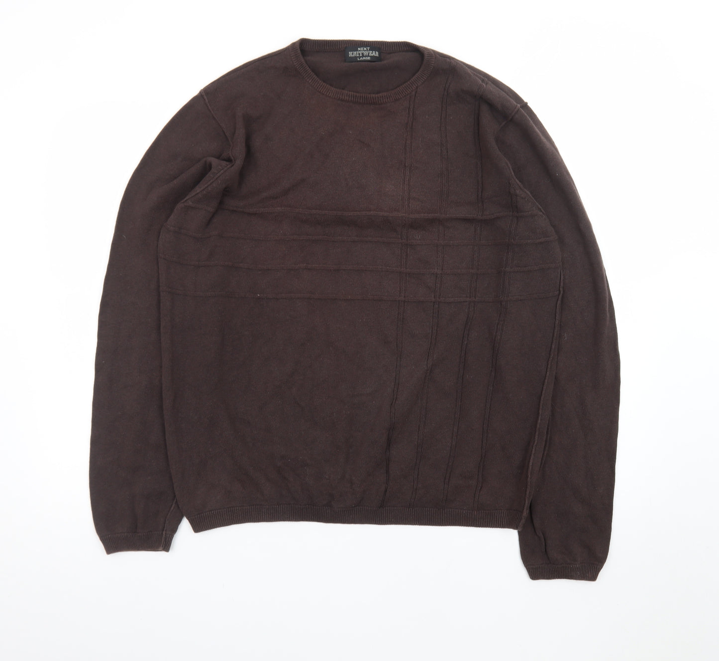 Next Men's Brown Cotton Knitwear Jumper Size L Crew Neck