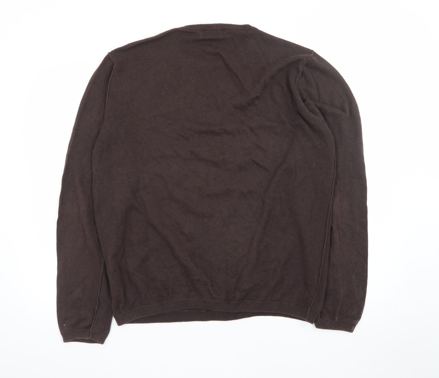 Next Men's Brown Cotton Knitwear Jumper Size L Crew Neck