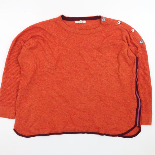 White Stuff Womens Orange Crew Neck Button Pullover Jumper UK 18