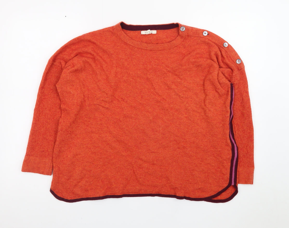 White Stuff Womens Orange Crew Neck Button Pullover Jumper UK 18