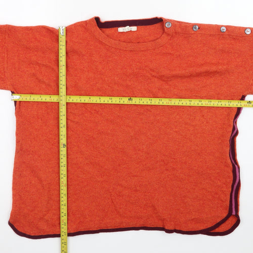 White Stuff Womens Orange Crew Neck Button Pullover Jumper UK 18