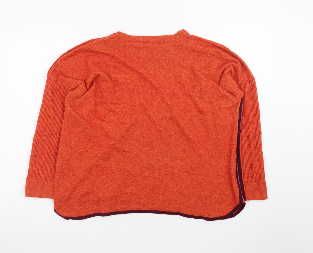 White Stuff Womens Orange Crew Neck Button Pullover Jumper UK 18