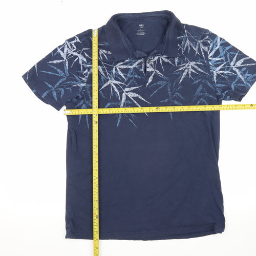 Marks and Spencer Men's Blue Floral Print Cotton Polo Shirt L