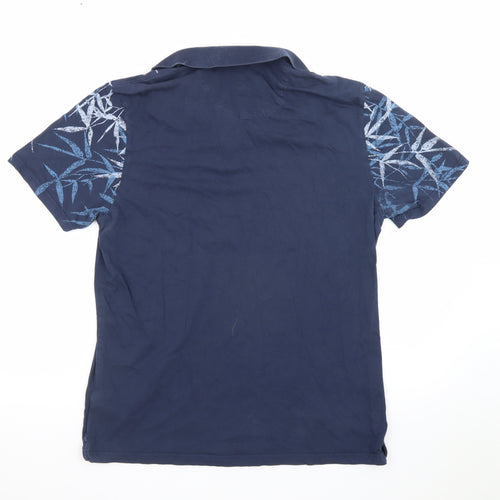 Marks and Spencer Men's Blue Floral Print Cotton Polo Shirt L
