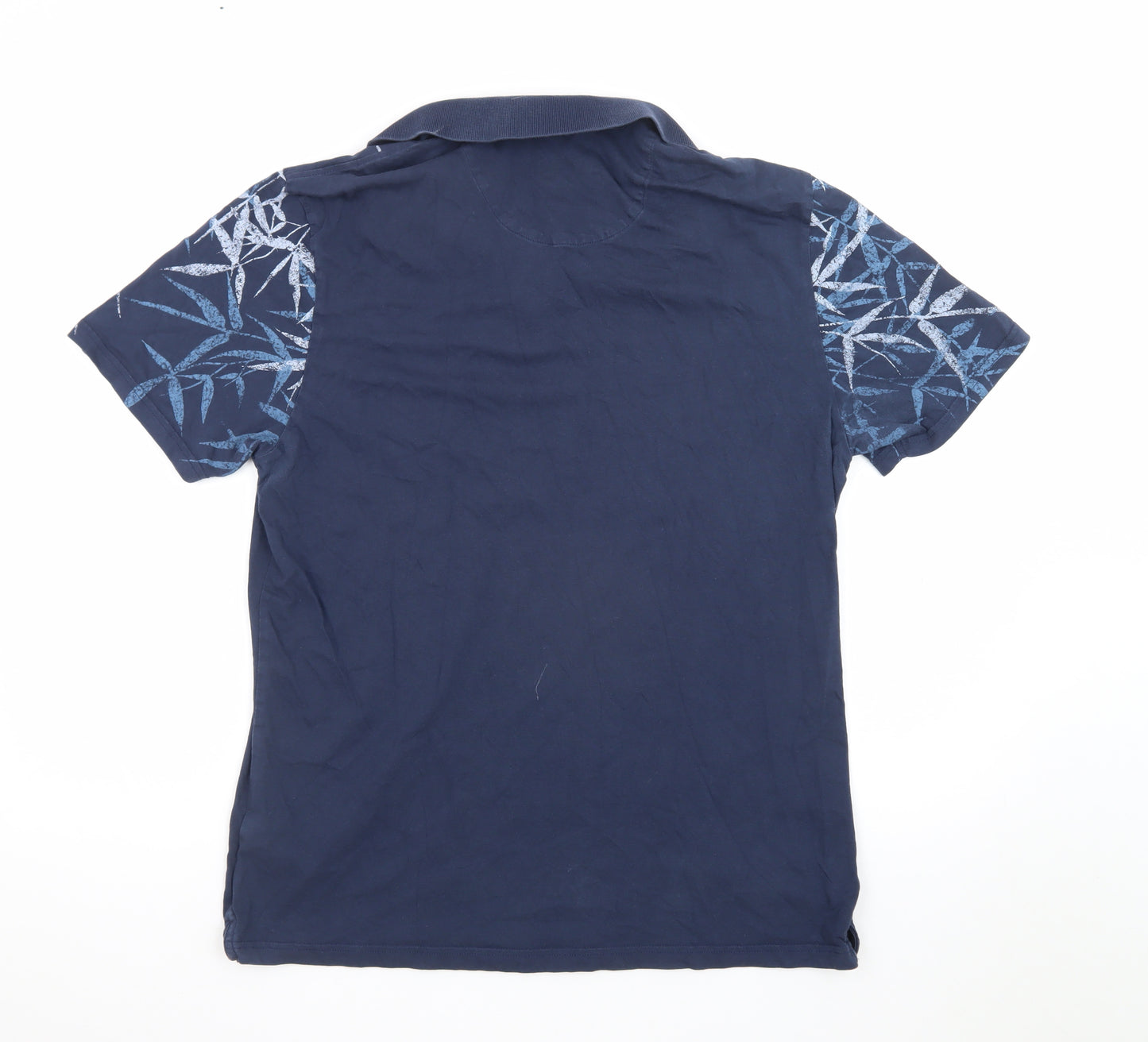 Marks and Spencer Men's Blue Floral Print Cotton Polo Shirt L