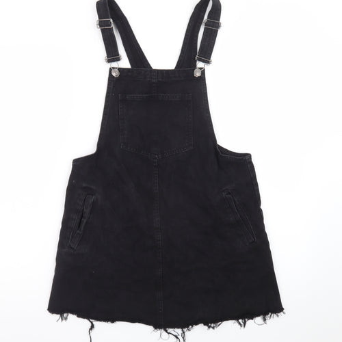 Pull&Bear Women Black Denim Pinafore Dress Size 12 Casual