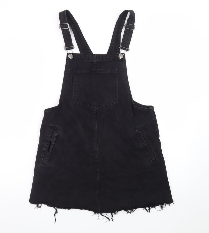 Pull&Bear Women Black Denim Pinafore Dress Size 12 Casual