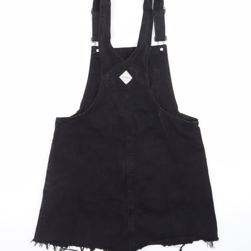 Pull&Bear Women Black Denim Pinafore Dress Size 12 Casual