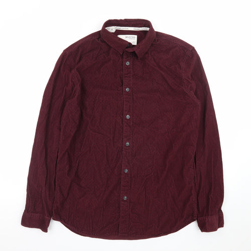 Selected Homme Men's Burgundy Slim Fit Cord Shirt L 16.5in