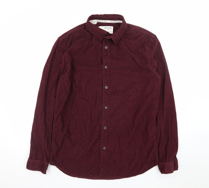 Selected Homme Men's Burgundy Slim Fit Cord Shirt L 16.5in