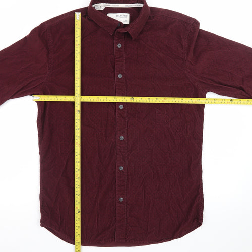Selected Homme Men's Burgundy Slim Fit Cord Shirt L 16.5in