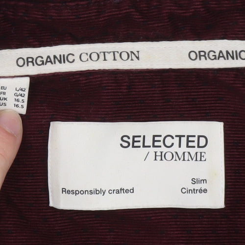 Selected Homme Men's Burgundy Slim Fit Cord Shirt L 16.5in