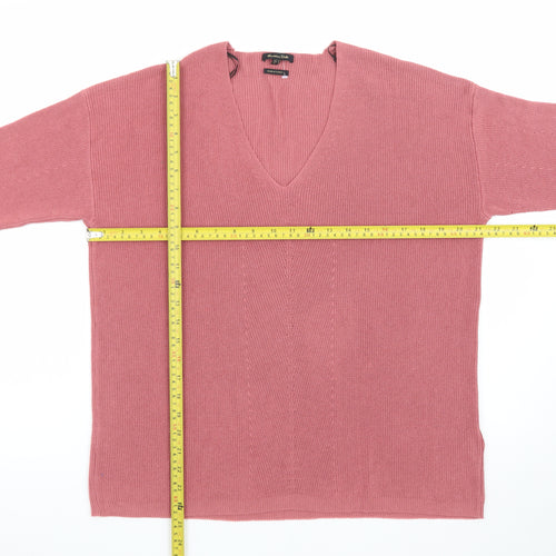Massimo Dutti Women's Pink V-Neck Cotton Cashmere Jumper Size 12