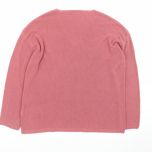 Massimo Dutti Women's Pink V-Neck Cotton Cashmere Jumper Size 12