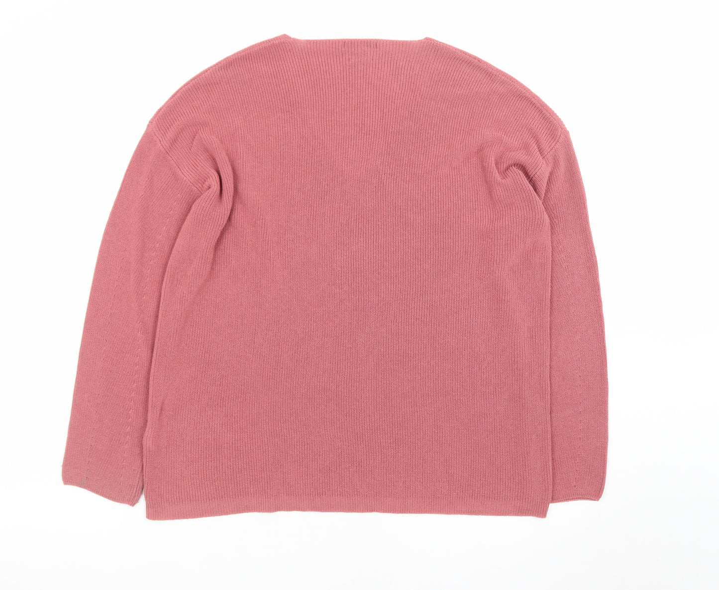 Massimo Dutti Women's Pink V-Neck Cotton Cashmere Jumper Size 12