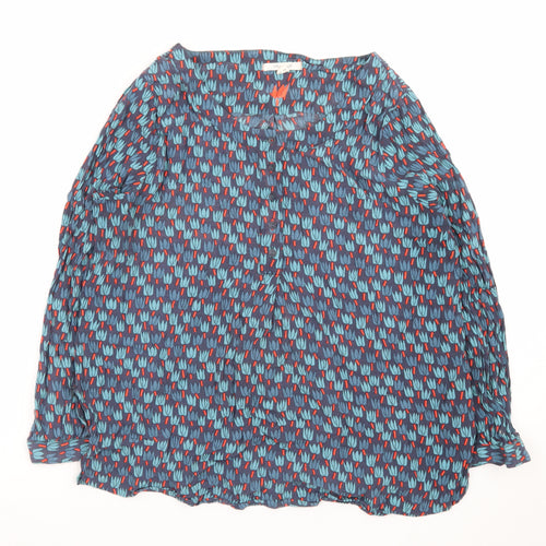 White Stuff Women's Blue Floral Viscose Long Sleeve Tunic Blouse Size 16