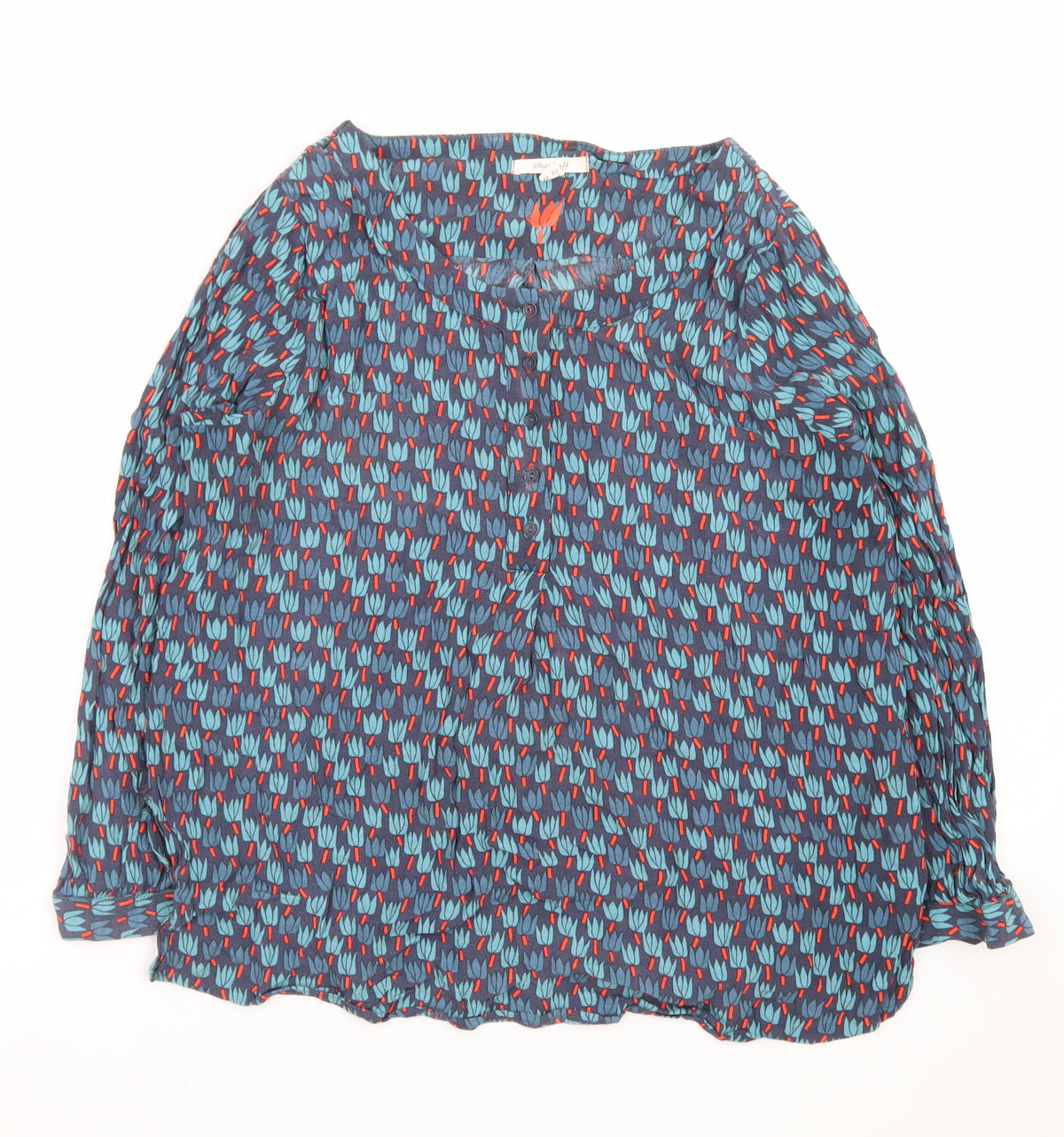 White Stuff Women's Blue Floral Viscose Long Sleeve Tunic Blouse Size 16