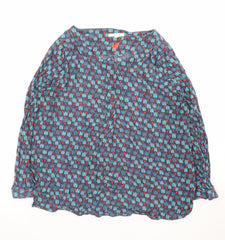 White Stuff Women's Blue Floral Viscose Long Sleeve Tunic Blouse Size 16