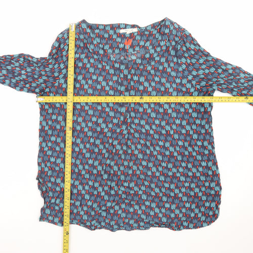 White Stuff Women's Blue Floral Viscose Long Sleeve Tunic Blouse Size 16