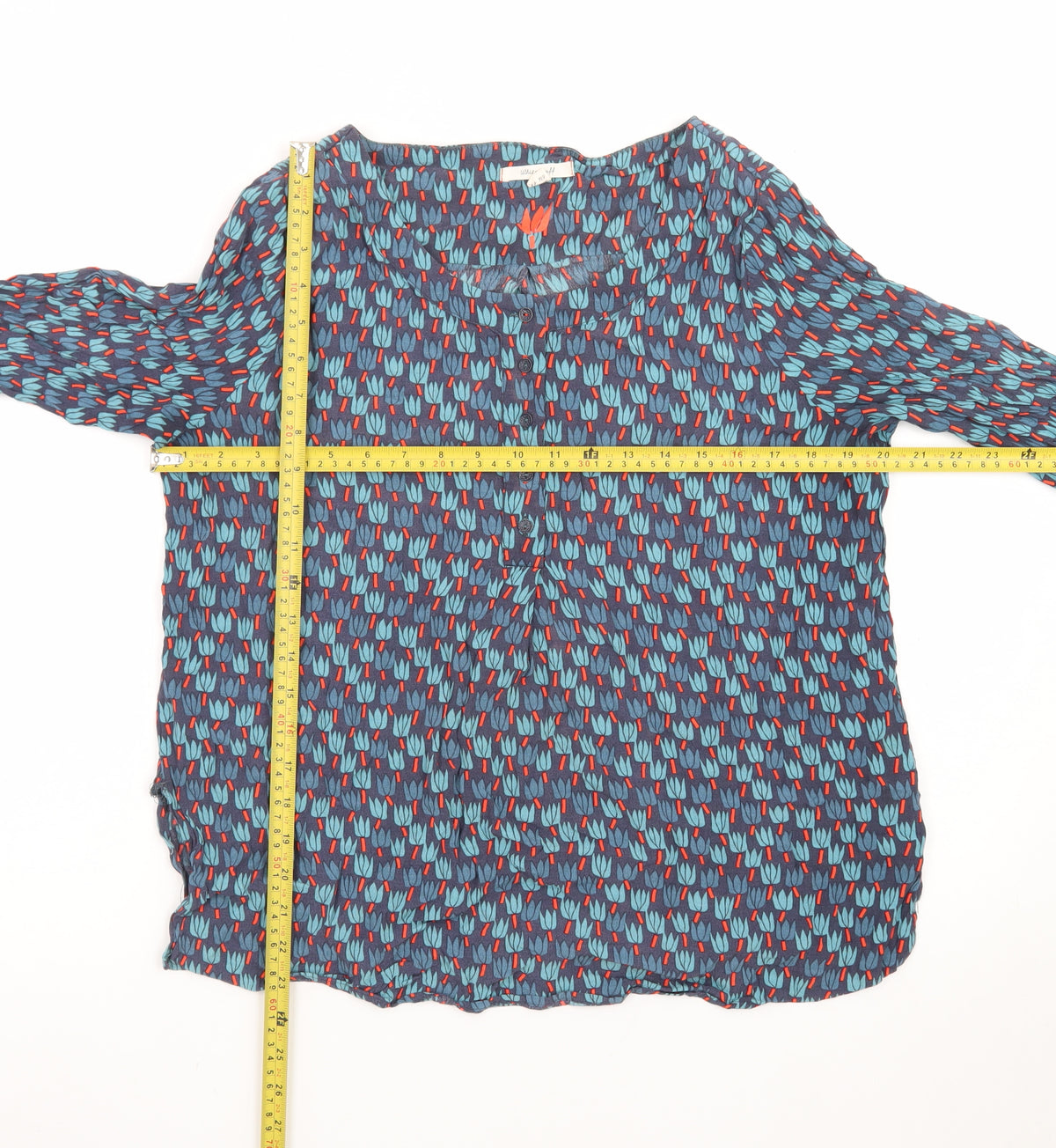 White Stuff Women's Blue Floral Viscose Long Sleeve Tunic Blouse Size 16
