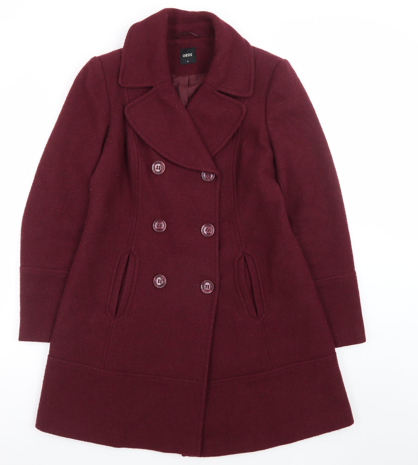 Oasis Women Red Wool Blend Pea Coat Size M Mid-Length Classic