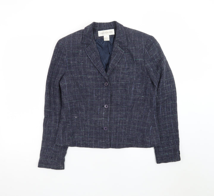Jones New York Women's Navy Wool Blend Blazer Jacket Size 12 Classic Lined