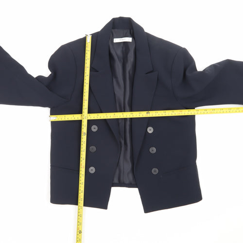Mango Women Black Cropped Polyester Blazer Size 12 Classic Fit