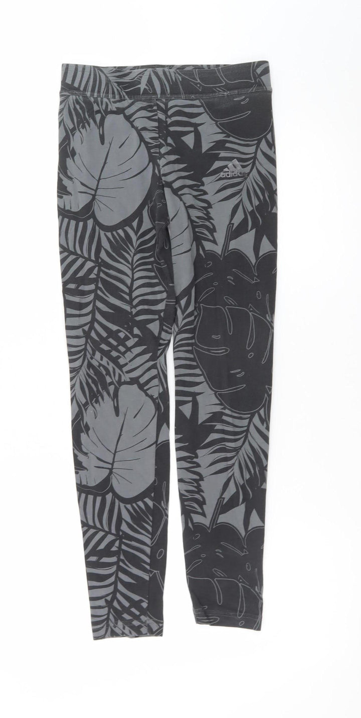 Adidas Girls Black Leaf Print Ankle Leggings Size 13-14 Years