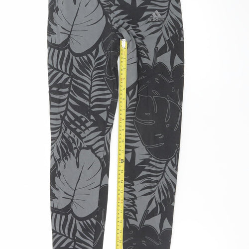 Adidas Girls Black Leaf Print Ankle Leggings Size 13-14 Years