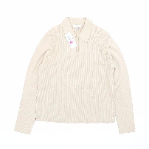 Marks and Spencer Men Beige XL Collared Knit Pullover Jumper