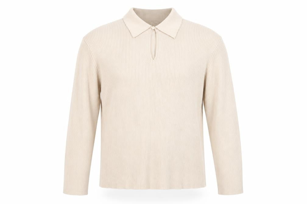 Front view of Marks & Spencer Men Beige XL Collared Knit jumper