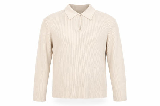 Front view of Marks & Spencer Men Beige XL Collared Knit jumper