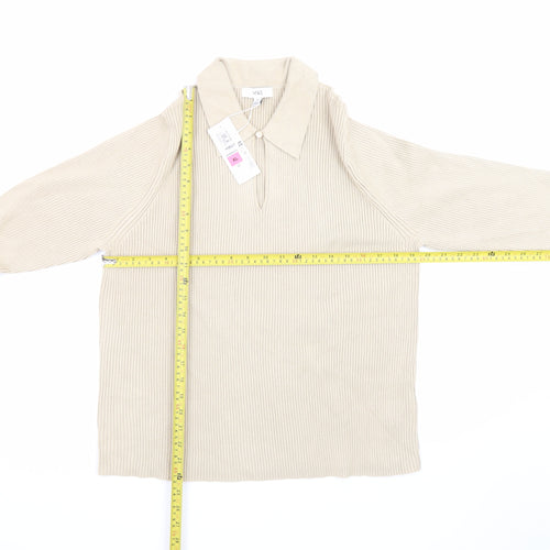 Marks and Spencer Men Beige XL Collared Knit Pullover Jumper